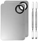 4 in 2 Set Makeup Mixing Palette, Stainless Steel Foundation Palette with Spatula for Mixing Foundation Eye Shadow Eyelash Nail Art
