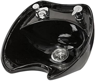 Buy-Rite Shelby Shampoo Backwash Station - Professional Salon Backwash Unit w/Deep Tilting Porcelain Sink, Wide Reclining Chair, Dual-Function Nozzle, Vacuum Breaker - Black, YLG-556-BLK