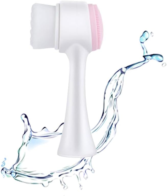 Facial Cleansing Brush 2 in 1Double-Sided Manual Facial Cleaning Brush with Soft Bristles for Deep Pore Exfoliation, Wash Makeup, Massaging (White-Pink)
