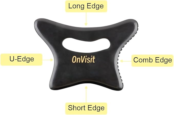 Full Body Gua Sha Tool and Facial Massage Tools, Ergonomic Bian Stone Handle Guasha Scraping for Neck/Arm/Back/Legs and Stomach Massager for Lymphatic Drainage & Cellulite (Black, Large)