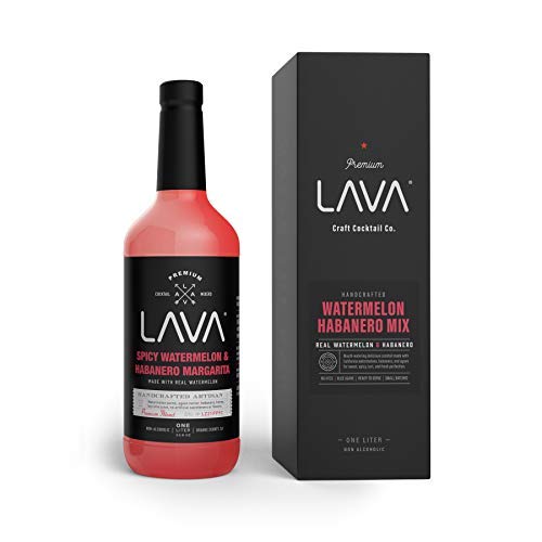 (3 Pack) LAVA Premium Spicy Watermelon Habanero Margarita Mix, Cold-Pressed Organic Watermelon, Agave, Habanero, No Artificial Sweeteners, Lots of Flavor, Ready to Use, 1-Liter (33.8oz) Glass