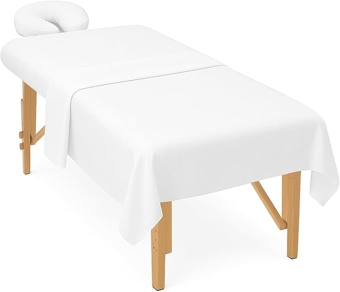 3 Sets Massage Table Sheets Set β Each Set Included 3pcs (Flat Sheet, Fitted Sheet, Face Rest Cover) β White Microfiber for Spa and Professional Use