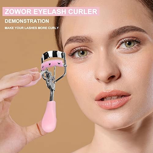 Double Eyelash Curlers with 5PCS Silicone Refill Pad Fit All Eye Shape Curved Eyelash Curler,Natural and Long Lasting Lash Curler for Women Make Up Gift(Pink)