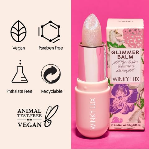 Winky Lux Glimmer Balm, pH, Color Changing Lipstick and Tinted Lip Balm, Vegan & Cruelty Free Lip Balm, Hydrate & Plump, Sheer Pink Lipstick, Unicorn & Rose
