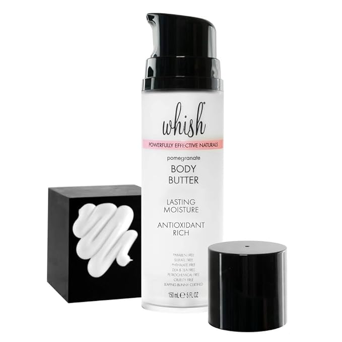 Whish Beauty Body Butter for Women - Moisturizing Body Lotion for Dry Skin - Antioxidant-Rich with Shea Butter, Aloe, & Raspberry Butter - Paraben & Sulfate Free - Pomegranate - 5 fl oz
