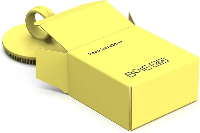 Boie USA Face Scrubber - Handheld Facial Tool, Deep Cleansing Exfoliating Facial Brush. Fights Acne with Gentle, Silicone-Like Bristles, Long Lasting, & Hypoallergenic (Yellow)