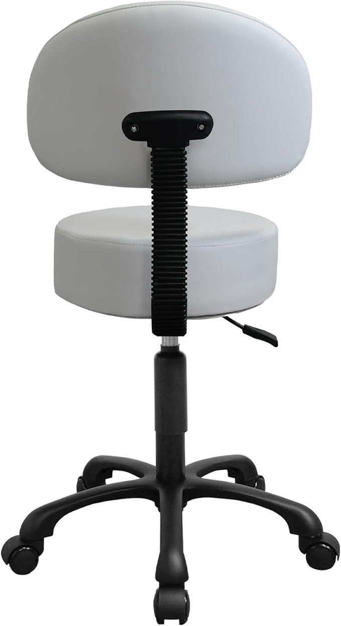 Black Lift Swivel Rolling Stool Round Chair,Thick Sturdy Padding,Adjustable Stool with Wheels for Doctor,Medical,Massage Salon,Office,Shop(with Back, White)