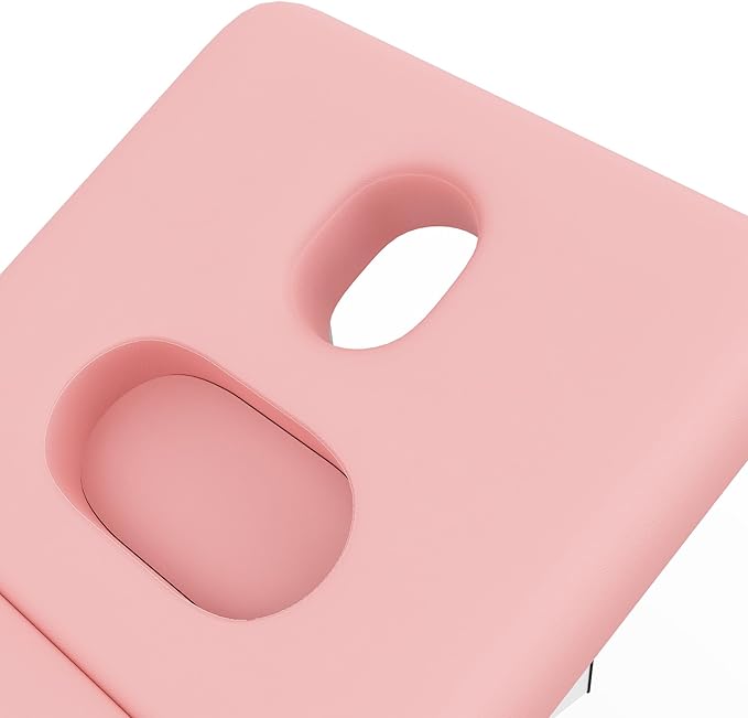 pouseayar Metal Frame Wide Stationary Massage Table for Treatment Table Physical Therapy Table Spa Facial Bed, PU Leather 31.5'' Wide 75'' Long (Pink, Segmented Structure)