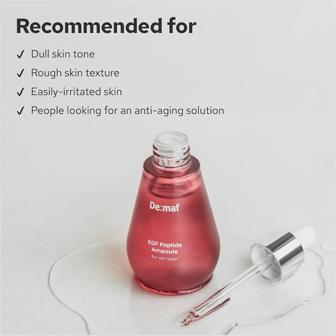 EGF Peptide Ampoule, Epidermal Growth Factors, Peptide, Collagen, Hyaluronic Acid, and Evening Primrose Extract for Skin Elasticity and Skin Cell Renewal, Korean Skincare (1.86 fl oz)