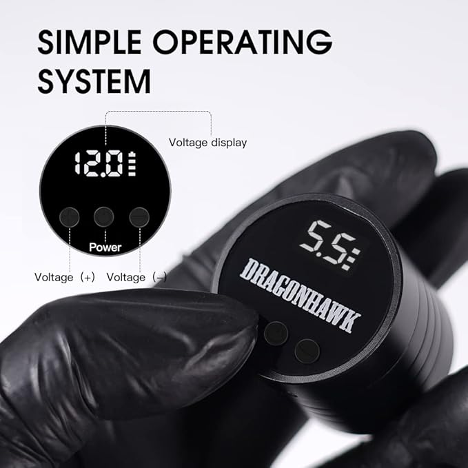 Dragonhawk Wireless Tattoo Kit, S12 Rotary Tattoo Pen Machine Gun, 2 Replaceble Batteries for Long Run Time, Tattoo Kit for Beginner Play & Learn