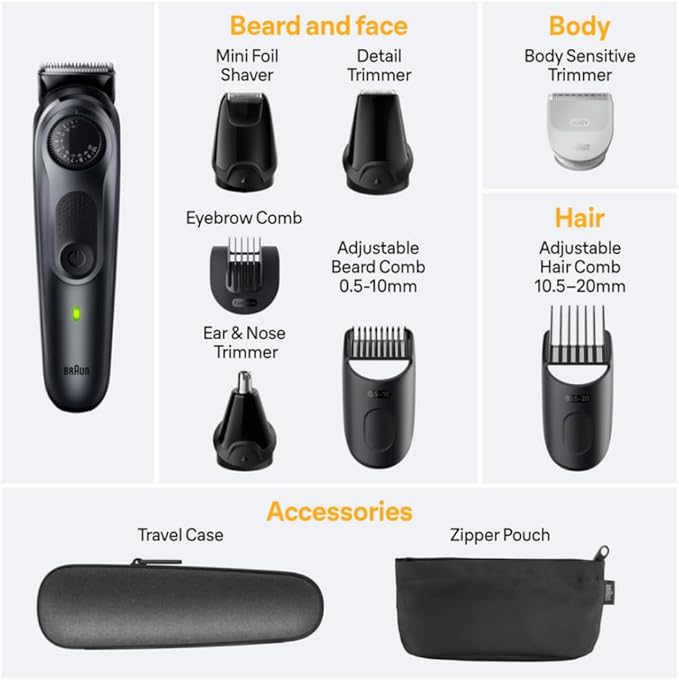 Braun All-in-One Style Kit Series 5 5471, 8-in-1 Trimmer for Men with Beard Trimmer, Body Trimmer for Manscaping, Hair Clippers & More, Ultra-Sharp Blade, 40 Length Settings, Waterproof