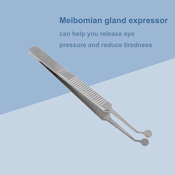Meibomian Gland Expressor Forceps, Eyelid Gland Blockage Unblocking Tools, Stainless Steel Eyelid Massage Tweezers-Round Tip for Dry Eyes Extraction Tool(Silver)