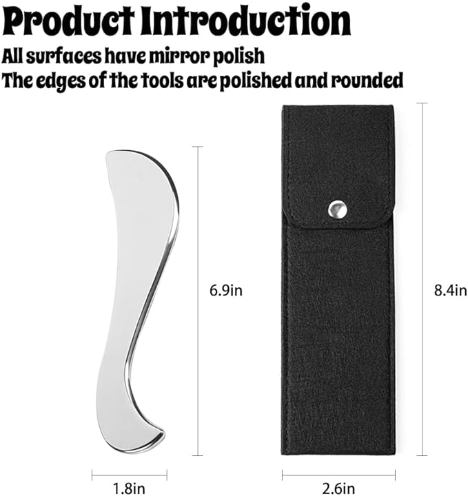 Body Gua Sha Tool, Stainless Steel Scraper Tool for Massage Releasing Muscles Fascia and Scar Tissue, Fascia Massage Tool with Smooth Edges, with a Storage Bag
