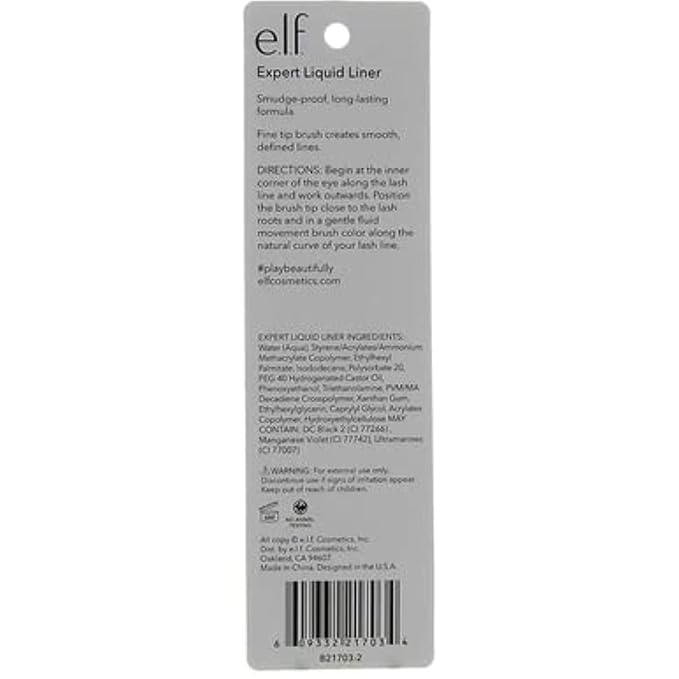 e.l.f. Liquid Eyeliner, High-pigment Liquid Eyeliner With Extra-Fine Brush Tip, Easy Glide Smudge-proof Formula, Midnight