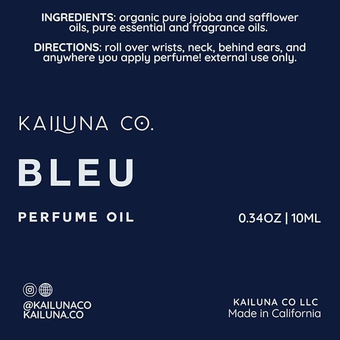 Bleu for Men Perfume Roll On with Essential and Fragrance Oils and Organic Jojoba Oil, Alcohol Free, Eau de Toilette, Made in California