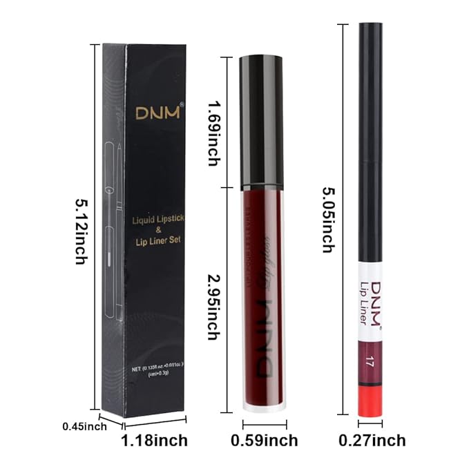 evpct 2Pcs Dark Deep Red Maroon Matte Lipstick and Lip Liner Makeup Set for Women Dark Blood Red Liquid Matte Brown Lipstick Lip Liner Stain long lasting waterproof Permanent Lipsticks 24 hours 17#
