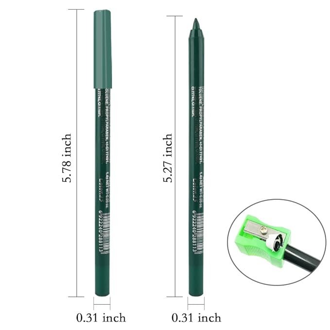 evpct Green Glitter Eyeliner Pencil for Eyes, Dark Forest Green Metallic Shimmer Eye Liner Pencil Makeup Waterproof Smudge Proof, Colored Gel Waterline Eyeliner, Face Eye Paint Stick Halloween Makeup