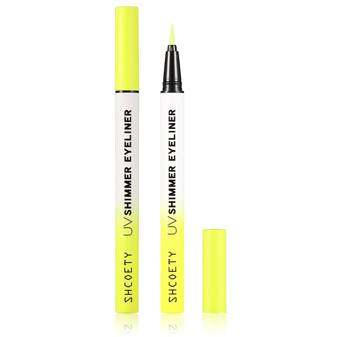 Metallic Neon Liquid Eyeliner, Glitter Neon Colored Eyeliners Pen, High Pigmented, Waterproof Smudge-Proof and Long-Lasting Metallic Eye Makeup for Halloween Christmas,Shimmer Yellow