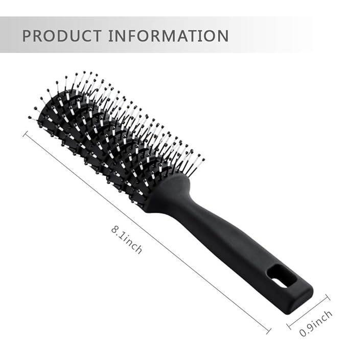 Vented Styling Brush with Ball-Tipped Bristles for Blow Drying Wet, Short, Curly, or Straight Hair for Men and Women (Black)