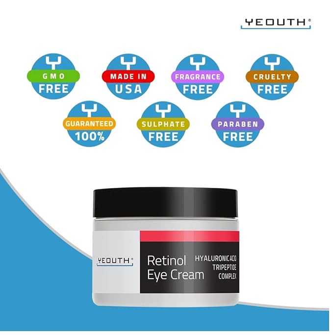 YEOUTH Retinol Eye Cream with Hyaluronic Acid, Hydrating Under Eye Cream for a Refreshed Appearance, Retinol Cream for Face, Eye Care 2oz