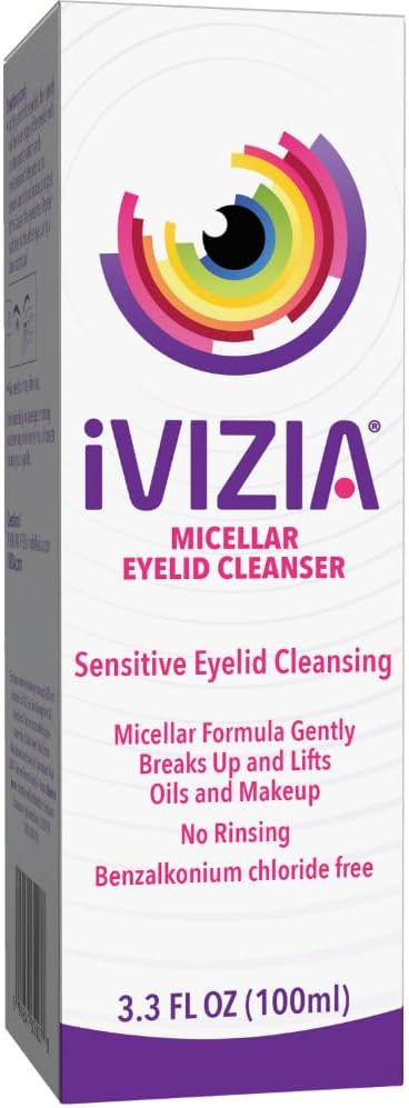 iVIZIA Micellar Eyelid Cleanser for Sensitive Eyelid Cleansing, BAK-Preservative-Free, Rinse-Free, Gently Removes Makeup, 3.3fl oz Bottle Packaging May Vary