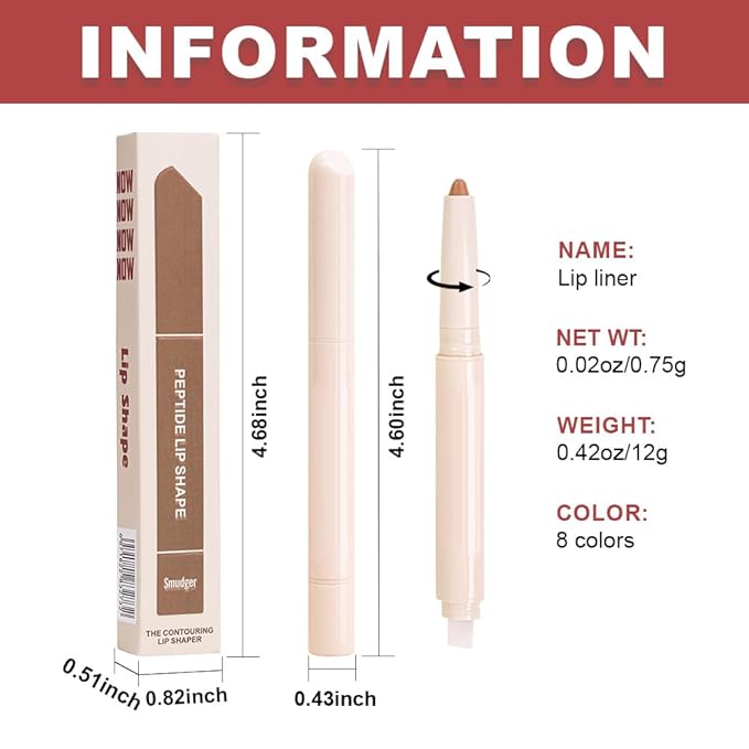 Plump Matte Crayon Lip Liner Pencil, Nude Lipstick Lip Liners for Women, 24 Hour Long-Lasting Lip Gloss Makeup, With Silicone Smudger for Define Contours & Sculpting Lip, 03
