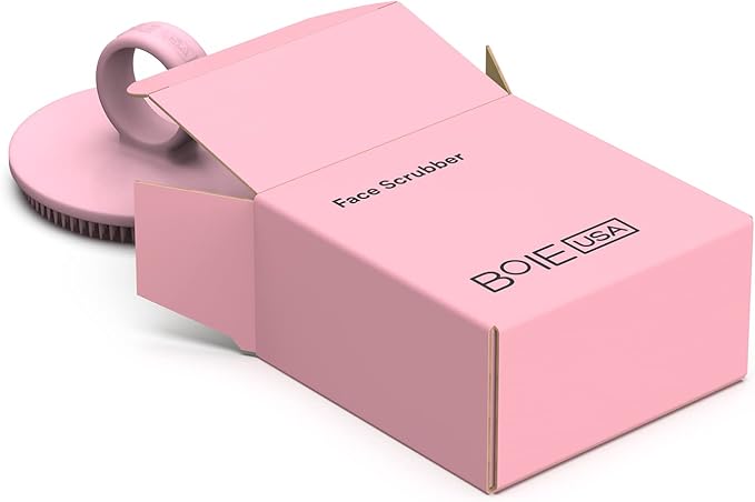 Boie USA Face Scrubber - Handheld Facial Tool, Deep Cleansing Exfoliating Facial Brush. Fights Acne with Gentle, Silicone-Like Bristles, Long Lasting, & Hypoallergenic (Pink)