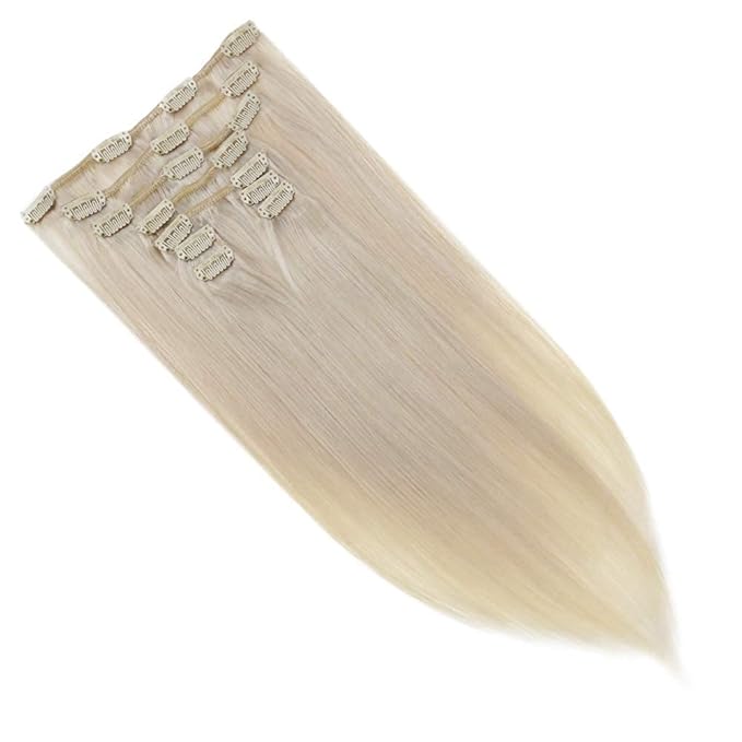 Full Shine Blonde Clip in Hair Extensions for Women Platinum Blonde Hair Extensions Clip in Real Human Hair Full Head Triple Weft 14 Inch 120 G 7 Pcs