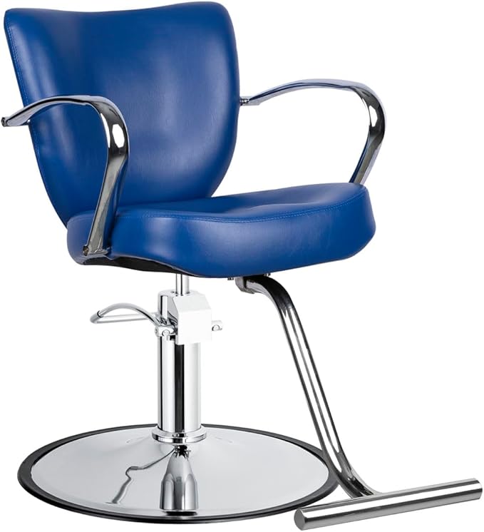 Vantage Extra Wide Salon Styling Chair in Nautical Blue, Round Chrome 360° Swivel Hydraulic Small Footprint | Minerva Beauty