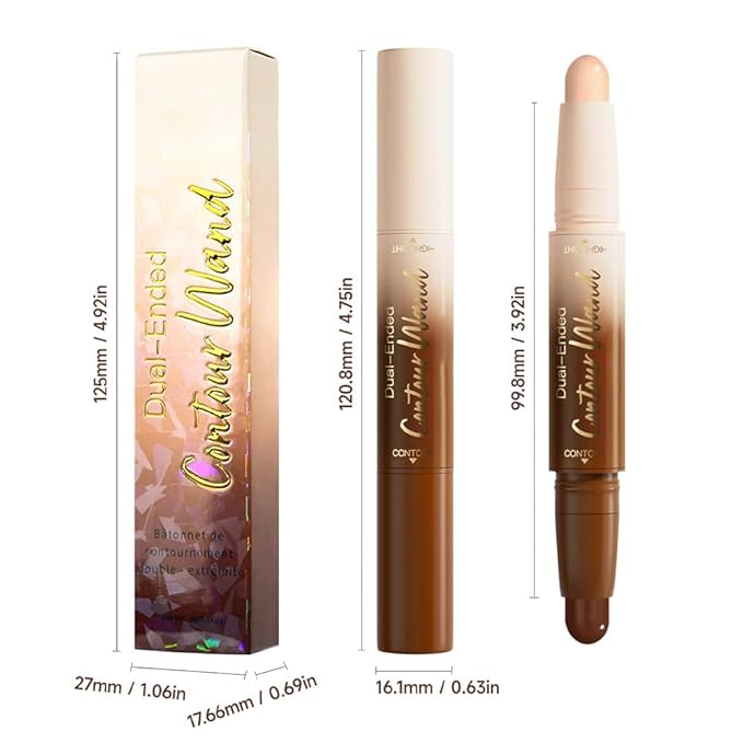 2Pcs Contour Stick Dual Ended Face Body Makeup Waterproof no Transfer, 2 in 1 Cream Concealer Stick Contouring Makeup Kit, Nose Contour Bronzer Sticks Face Highlighter Make up 22# + 24#