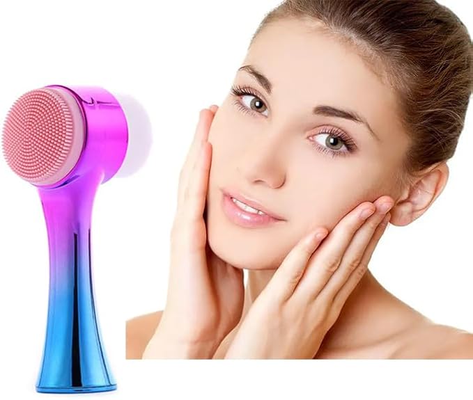 Facial Cleansing Brush 2 in 1Double-Sided Facial Cleaning Brush with Soft Bristles for Deep Pore Exfoliation, Wash Makeup, Massaging (Blue)