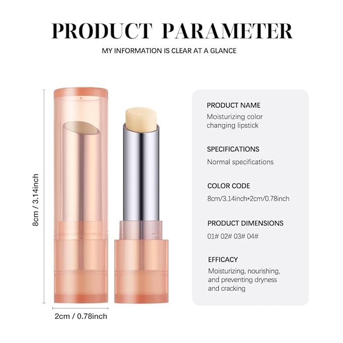 Color-Changing Lip Balm, Moisturizing Hydrating Tinted Lip Balm for Dry Lips, Long-Lasting Nourishing Lipstick, Glossy Lip Tint, Lip Care for Smooth, Soft Lips.1#