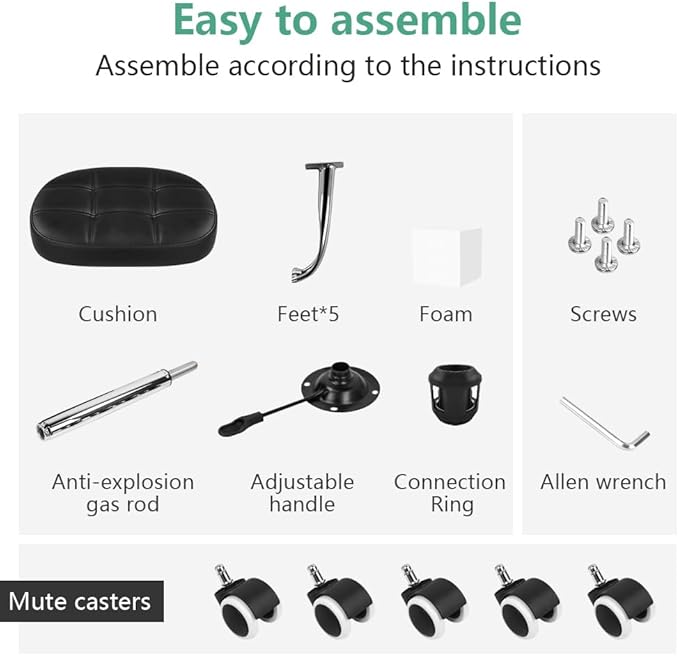 FURWOO Oval Rolling Stool Height Adjustable Massage Chair with Wheels for Spa Salon Black