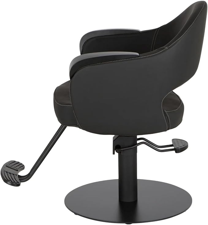 Buy-Rite Luna Noir Styling Chair β Professional Salon & Barber Chair with Mid-Century Design, Stitch Pattern, Black Metal Arms, Hydraulic Base, Easy-Clean Vinyl, YLG-356-BLK (Black Flat Round Base).