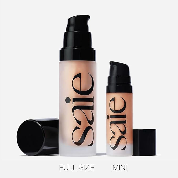 Saie Mini Glowy Super Gel - Hydrating Makeup Primer and Illuminating Glow Serum Enriched with Vitamin C and Squalane Oil - All-Over Liquid Highlighter Makeup for Instant Glass Skin - Sunglow (0.5 oz)