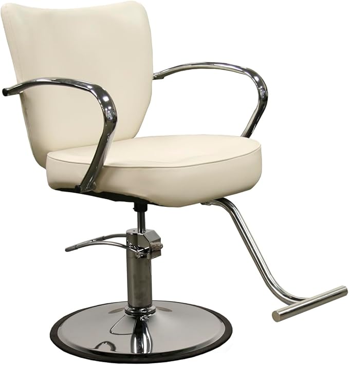Vantage Extra Wide Salon Styling Chair in Ivory, Round Chrome 360° Swivel Hydraulic Small Footprint | Minerva Beauty