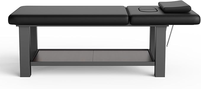 Metal Frame Heavy Duty Stationary Massage Table with Open-Chest & Headrest for Treatment Table, Physical Therapy Table, Spa Facial Professional Massage Bed, Black Leather 31.5'' W x 75.5'' L, 700LBS