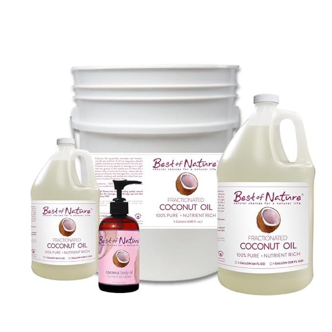 Best of Nature 100% Pure Fractionated Coconut Oil - Liquid MCT Massage & Body Oil, Unscented Moisturizer for Hair, Skin, Face, Aromatherapy Carrier for Essential Oils, 5 Gallon Pail (640 fl oz)