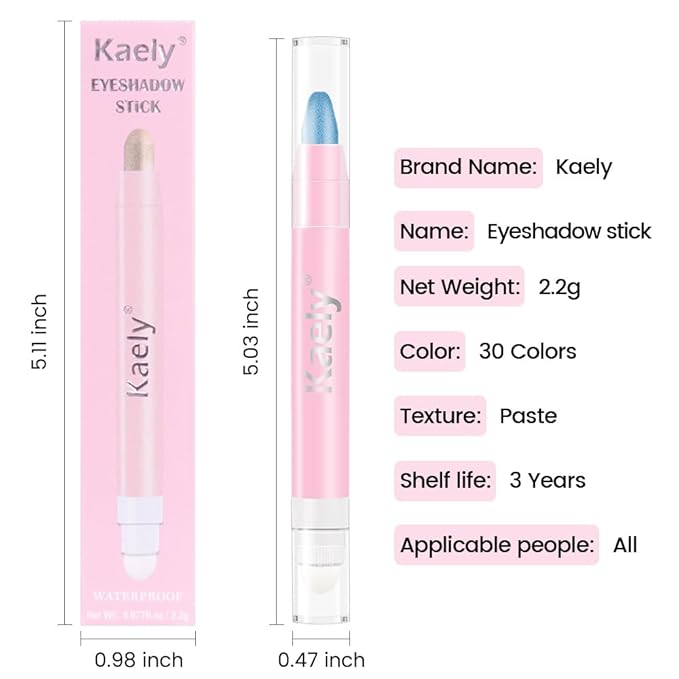Kaely 2in1 Cream Eye Shadow Brightener Sticks for Eyes, Pencil Eyeshadow Applicator Stick Waterproof Pigmented, Eye Shadow Palette Highlighter Makeup, sombras para ojos, 10 Sky Blue Shimmer