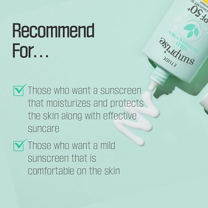 ETUDE Sunprise Sunscreen Mild Sun Milk SPF 50+ / PA++++ (55ml) | Sebum-free, Non-Sticky, Long Lasting Protection, 100% Mineral Korean Sunscreen for sensitive skin