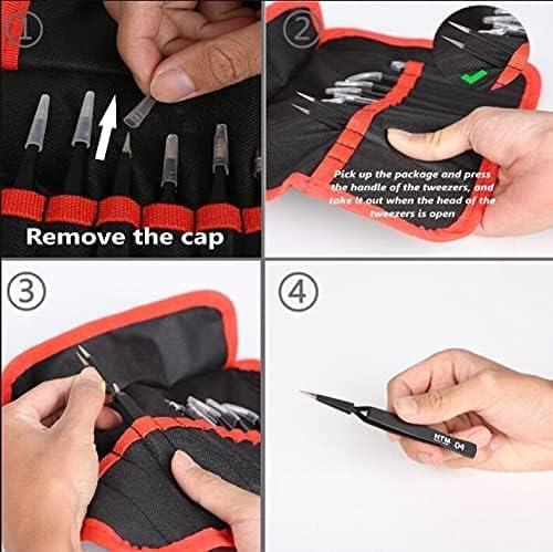 HengTianMei Precision Tweezers Set, ESD Anti-Static Stainless Steel Tweezers Set for Craft, Jewelry, Electronics, Laboratory Work (14 PCS)