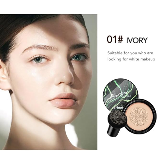 Mushroom Head Air Cushion CC Cream Foundation, Moisturizing Concealer BB Cream Nude Long Lasting Matte CC Cream Makeup Liquid Foundation (2pcs Ivory)