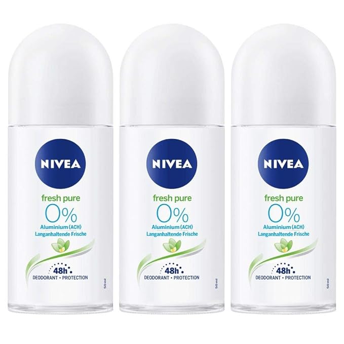 Nivea Fresh Pure Roll-On Deodorant 0% Aluminum Salts- PACK OF 3 X 50 ml ea