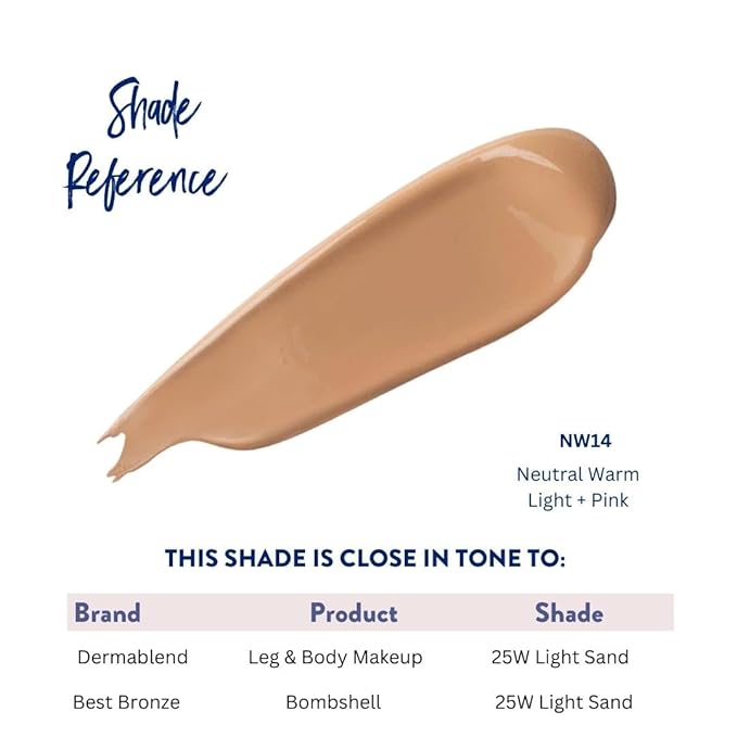 Best Bronze Bombshell Body Makeup - Tattoo Cover Up Makeup & Body Foundation Waterproof - Tattoo Concealer Waterproof for Scars, Varicose Veins Cover Up & Leg Foundation (NW14 Light Sand)