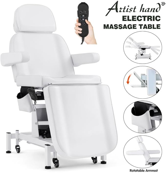 Artist hand 3 Motor Electrical Facial Bed for Esthetician 110V Removable Massage Table Beauty Bed Medical Aesthetic Tattoo Chair with Rotatable Armrests