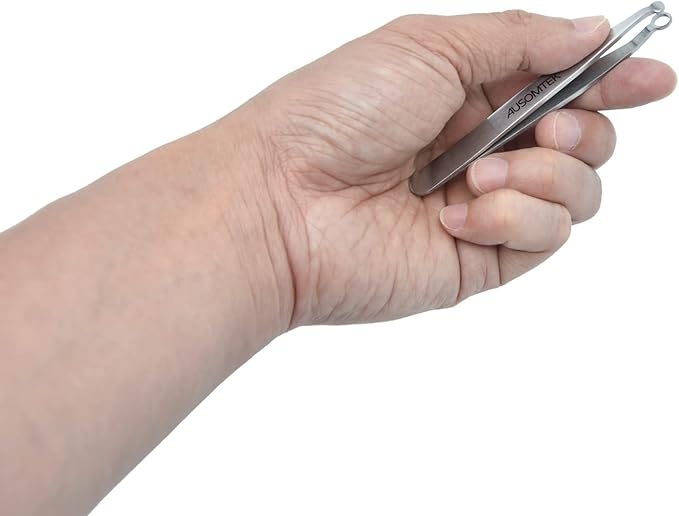 Nose Hair & Ear Hair Trimming Tweezers, Eyebrow Grooming Scissors, Eyelash Clipper, Stainless Steel Grooming Scissors, Safe Round-Headed, for Men and Women (Cyan PU Case) (1 pack)