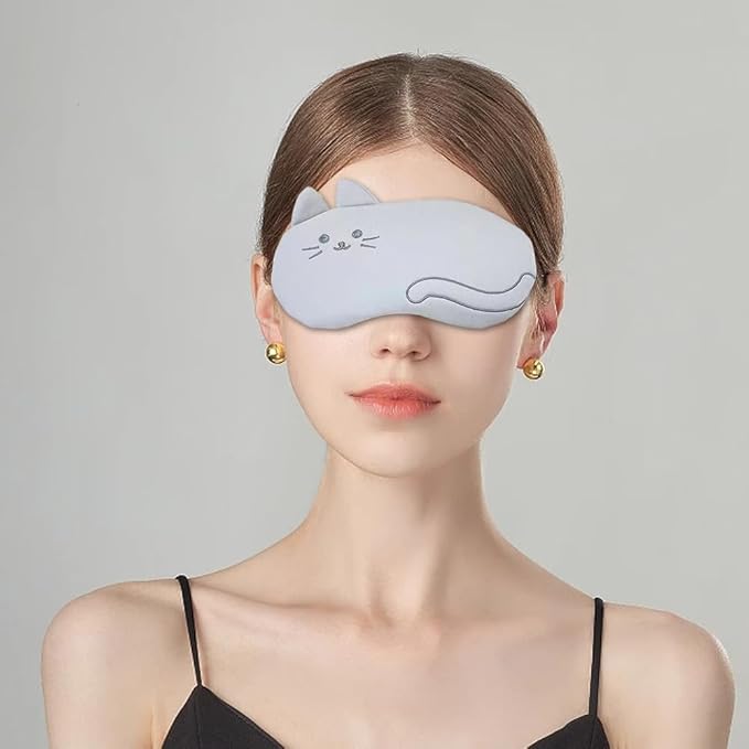 PERFECTSIGHT Kitty Sleep Eye Masks, Cute Plush Sleep Eye Cover Lightweight Adjustable Eyeshade Faux Fur Mask Cover for Women Men Sleep Travel Nap, Grey Cat