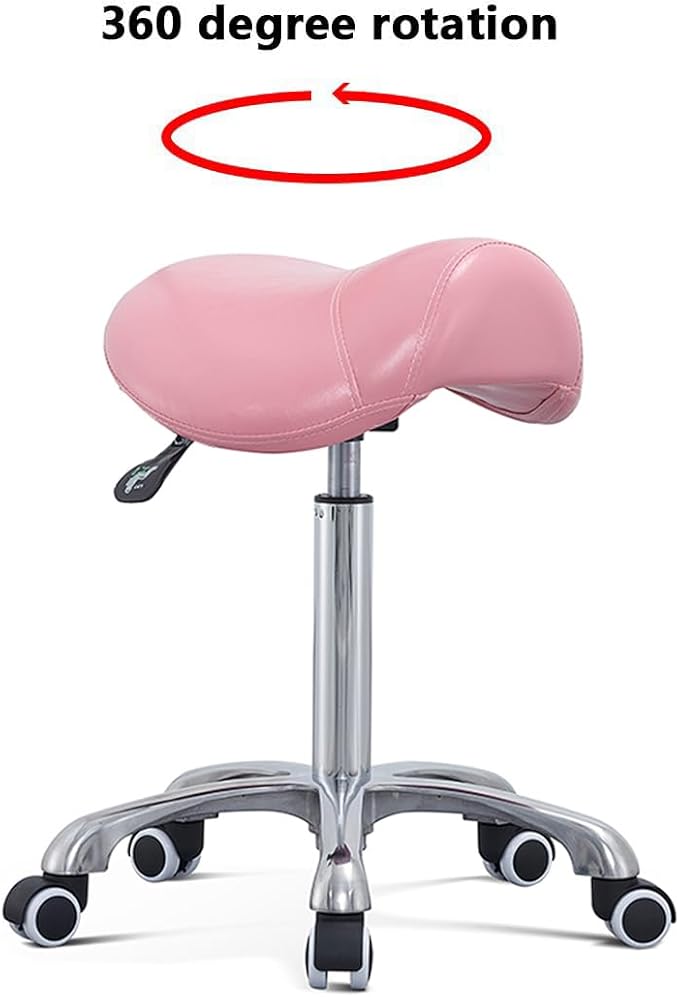 Antlu Saddle Stool Rolling Chair for Massage Clinic Spa Salon Cutting, Saddle Rolling Stool with Wheels Adjustable Height (Pink)