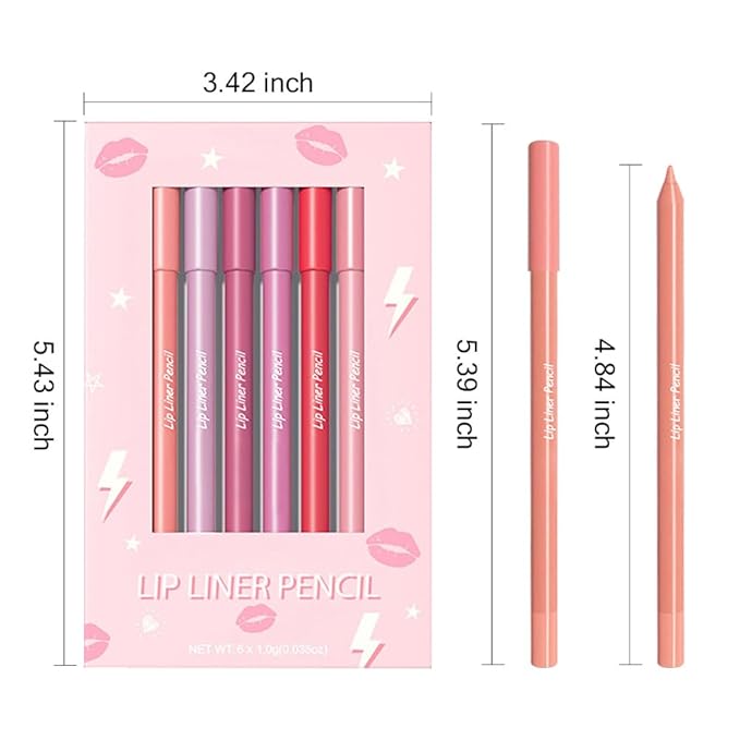 evpct 6Pcs Long-Lasting Lip Liner Pencils Set for Shaping & Sculpting Lips, Light Orange Berry Rose Red Purple Coral Pink Waterproof Longwear Matte Rich Lip Colors Liner Crayon Lipstick 03