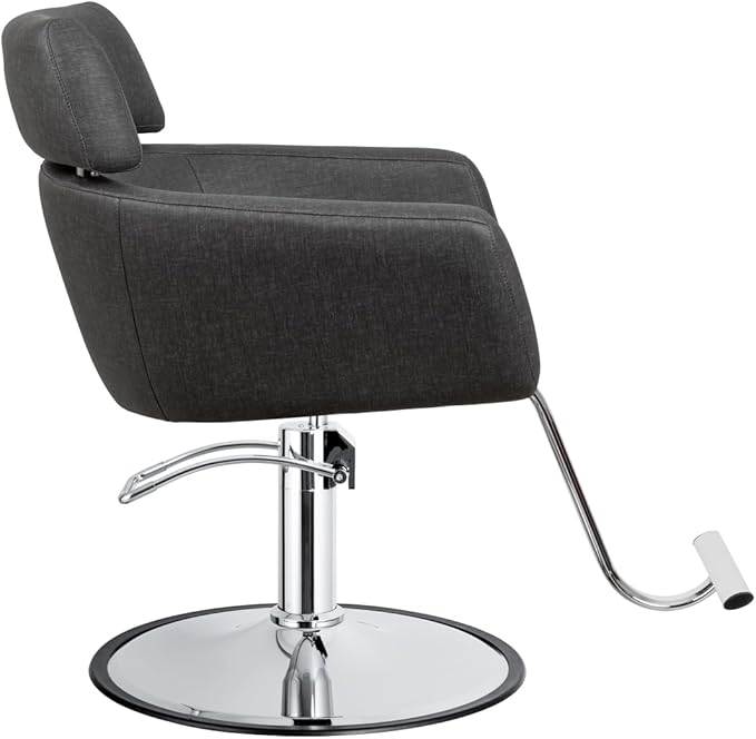 Azure Wide Salon Styling Chair in Slate Gray, Round Chrome 360° Swivel Hydraulic | Minerva Beauty